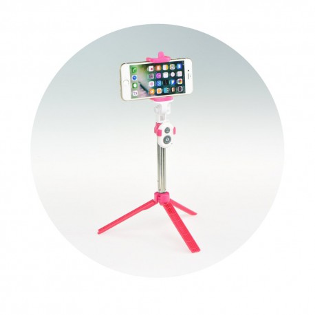 Tripod mini statyw na telefon do selfie z pilotem Pink