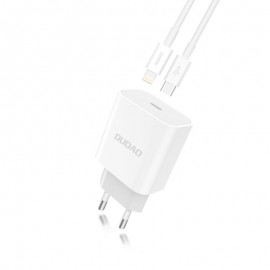 Dudao szybka ładowarka sieciowa EU USB Typ C Power Delivery 18W + kabel przewód USB Typ C / Lightning 1m A8EU + PD Kabel White)