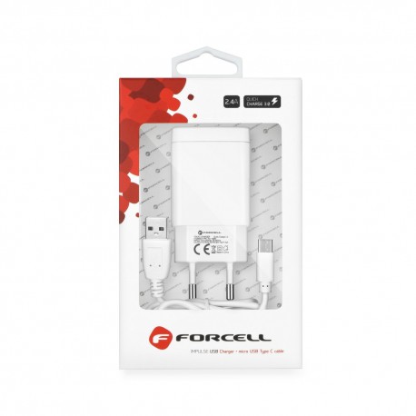 Ładowarka Sieciowa Forcell 2,4A Quick Charge 3.0 + kabel Typ C