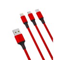 Kabel USB 3w1 USB - micro USB / Lightning / USB Type C 2.4A XO NB173 RED 1,2m