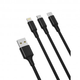 Kabel USB 3w1 USB - micro USB / Lightning / USB Type C 2.4A XO NB173 Black 1,2m