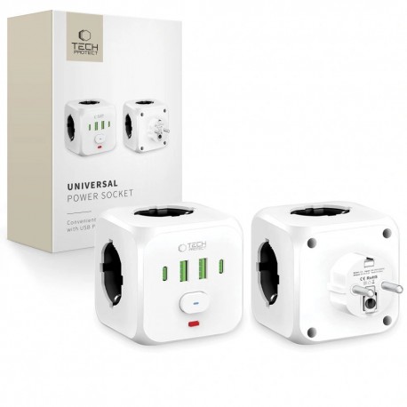Listwa zasilająca Tech-Protect PCL3X4 Power Socket 2xUSB-A, 2xUSB-C, 3xAC White
