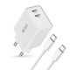 Szybka ładowarka sieciowa 2x USB Typ C 35W PD QC 3.0 Tech-Protect + kabel Typ C
