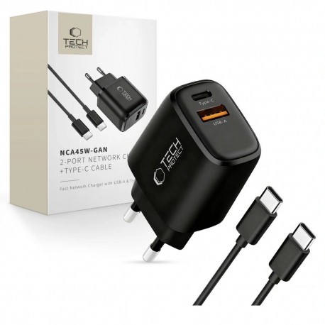 Szybka ładowarka sieciowa USB + USB Typ C Tech-Protect PD 45W QC3.0 + kabel Typ C