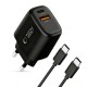 Szybka ładowarka sieciowa USB + USB Typ C Tech-Protect PD 45W QC3.0 + kabel Typ C